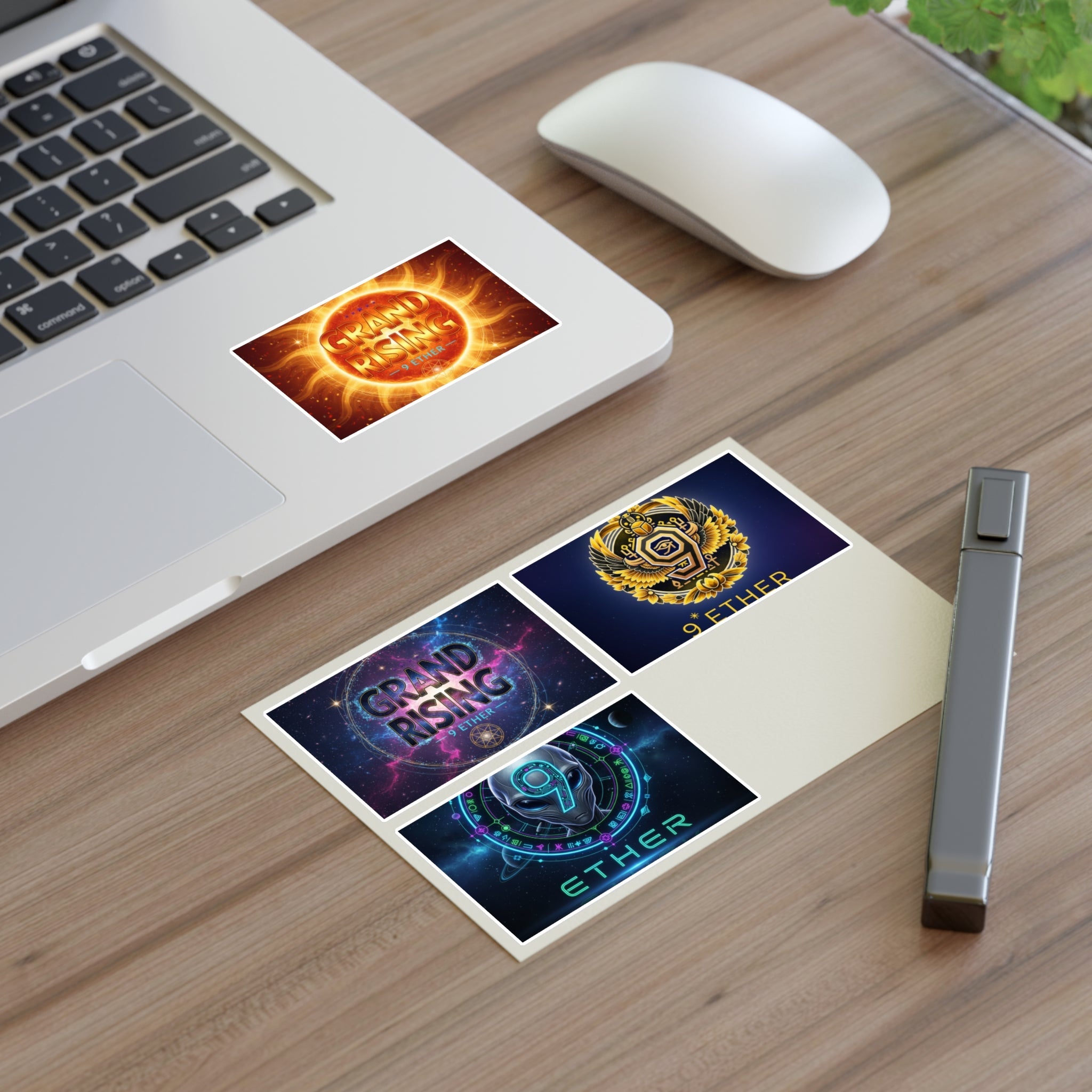 Grand Rising Ether Sticker Sheet — 4-Pack Cosmic Logo Stickers Printify
