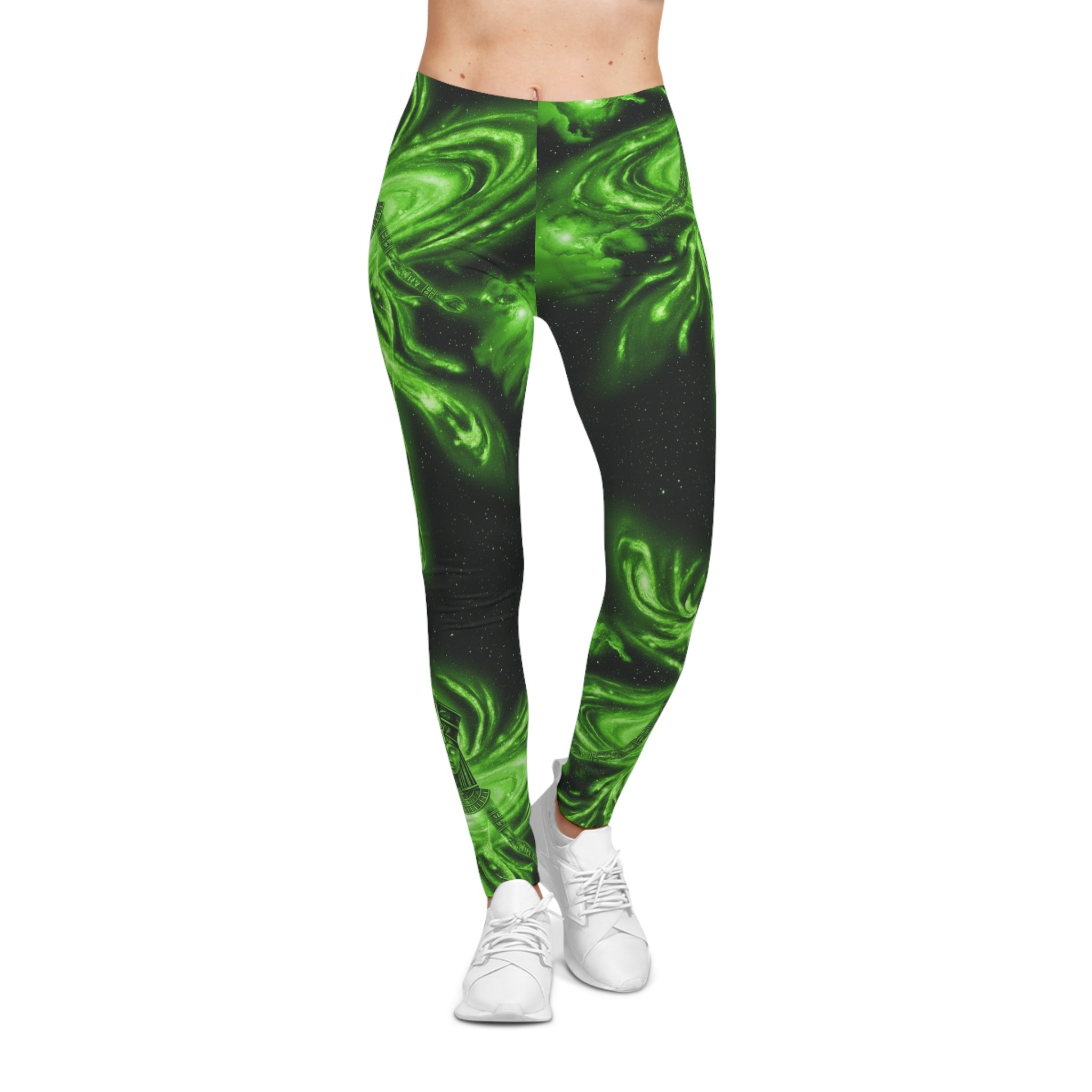 Green Cosmic Pharaoh Leggings — Women's All-Over-Print Galaxy Yoga Pants