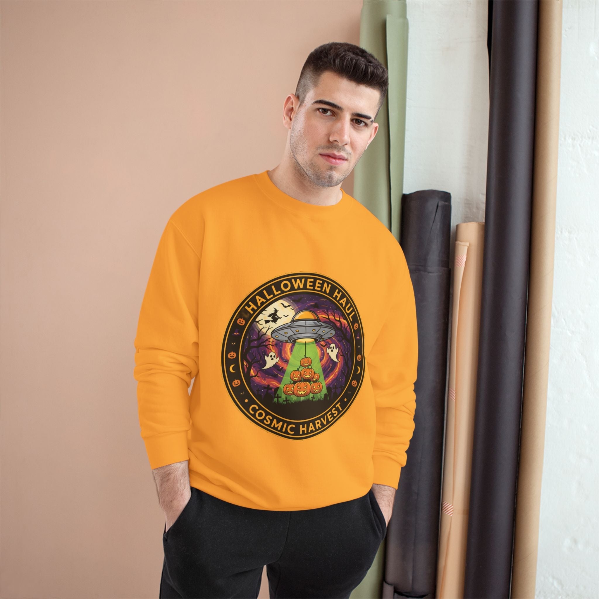 Halloween Cosmic Harvest Sweatshirt, Unisex Graphic Sweatshirt, Fall Apparel, Halloween Gift Idea, Festival Wear, Cozy Lounge Top🎃 Printify