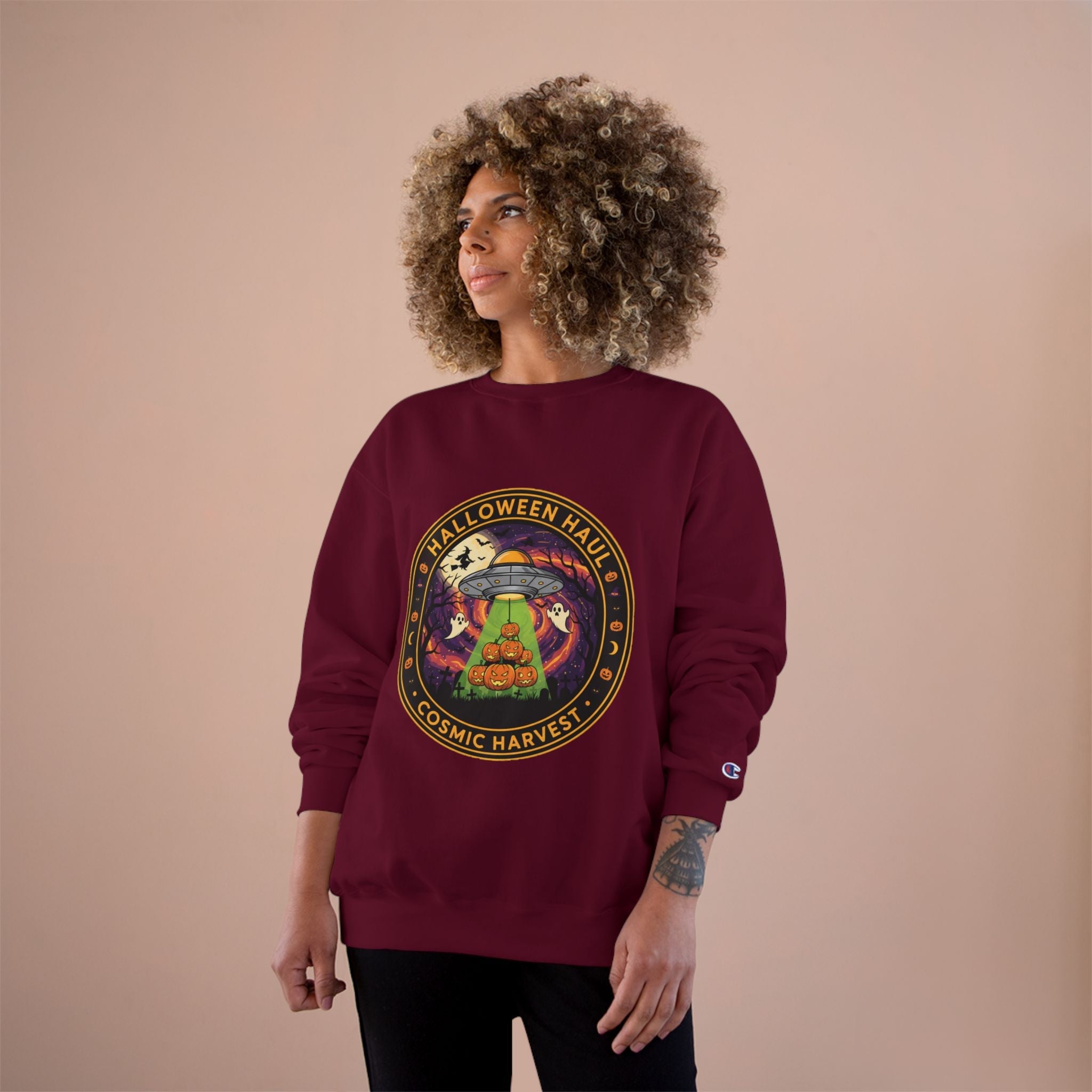 Halloween Cosmic Harvest Sweatshirt, Unisex Graphic Sweatshirt, Fall Apparel, Halloween Gift Idea, Festival Wear, Cozy Lounge Top🎃 Printify