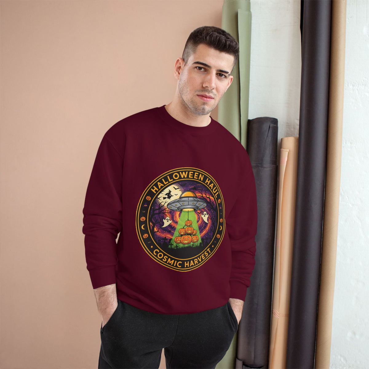 Halloween Cosmic Harvest Sweatshirt, Unisex Graphic Sweatshirt, Fall Apparel, Halloween Gift Idea, Festival Wear, Cozy Lounge Top🎃 Printify