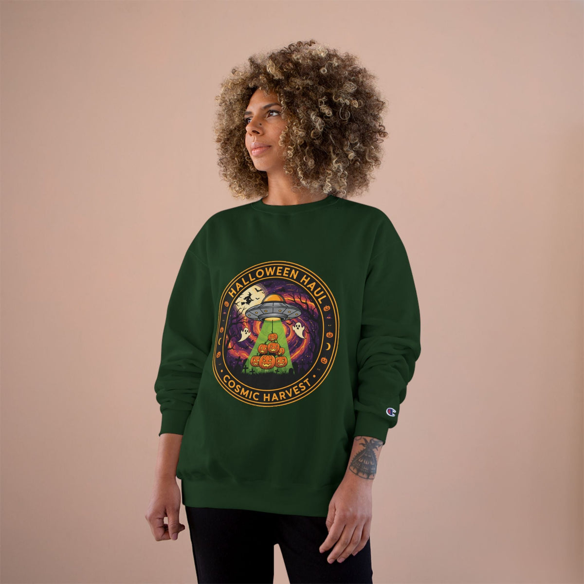 Halloween Cosmic Harvest Sweatshirt, Unisex Graphic Sweatshirt, Fall Apparel, Halloween Gift Idea, Festival Wear, Cozy Lounge Top🎃 Printify