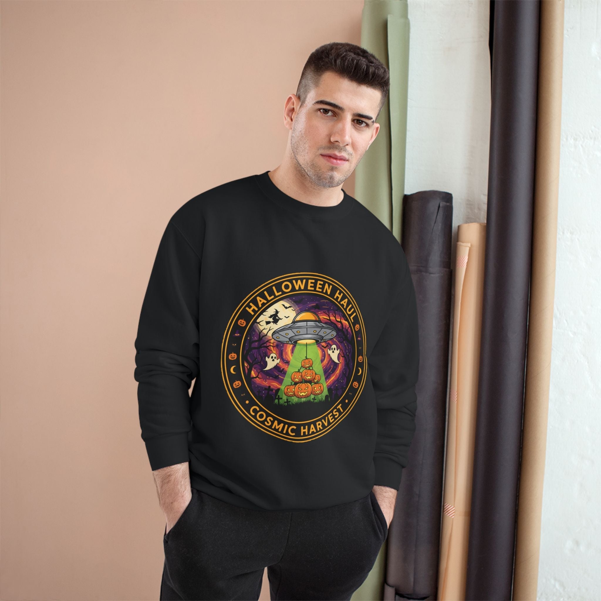 Halloween Cosmic Harvest Sweatshirt, Unisex Graphic Sweatshirt, Fall Apparel, Halloween Gift Idea, Festival Wear, Cozy Lounge Top🎃 Printify