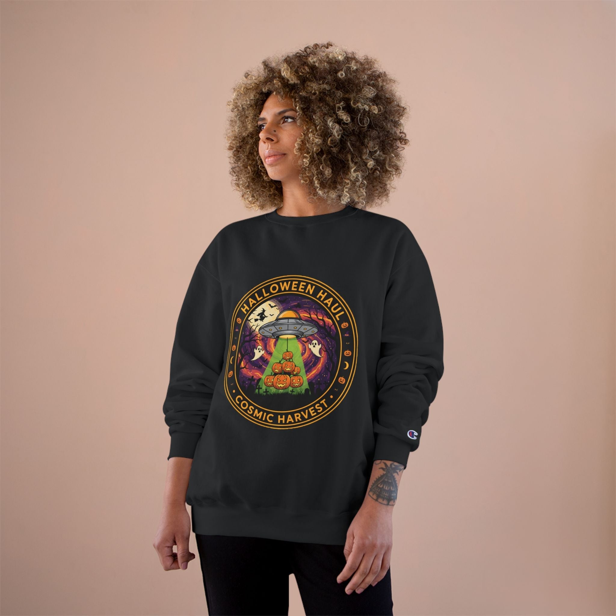 Halloween Cosmic Harvest Sweatshirt, Unisex Graphic Sweatshirt, Fall Apparel, Halloween Gift Idea, Festival Wear, Cozy Lounge Top🎃 Printify
