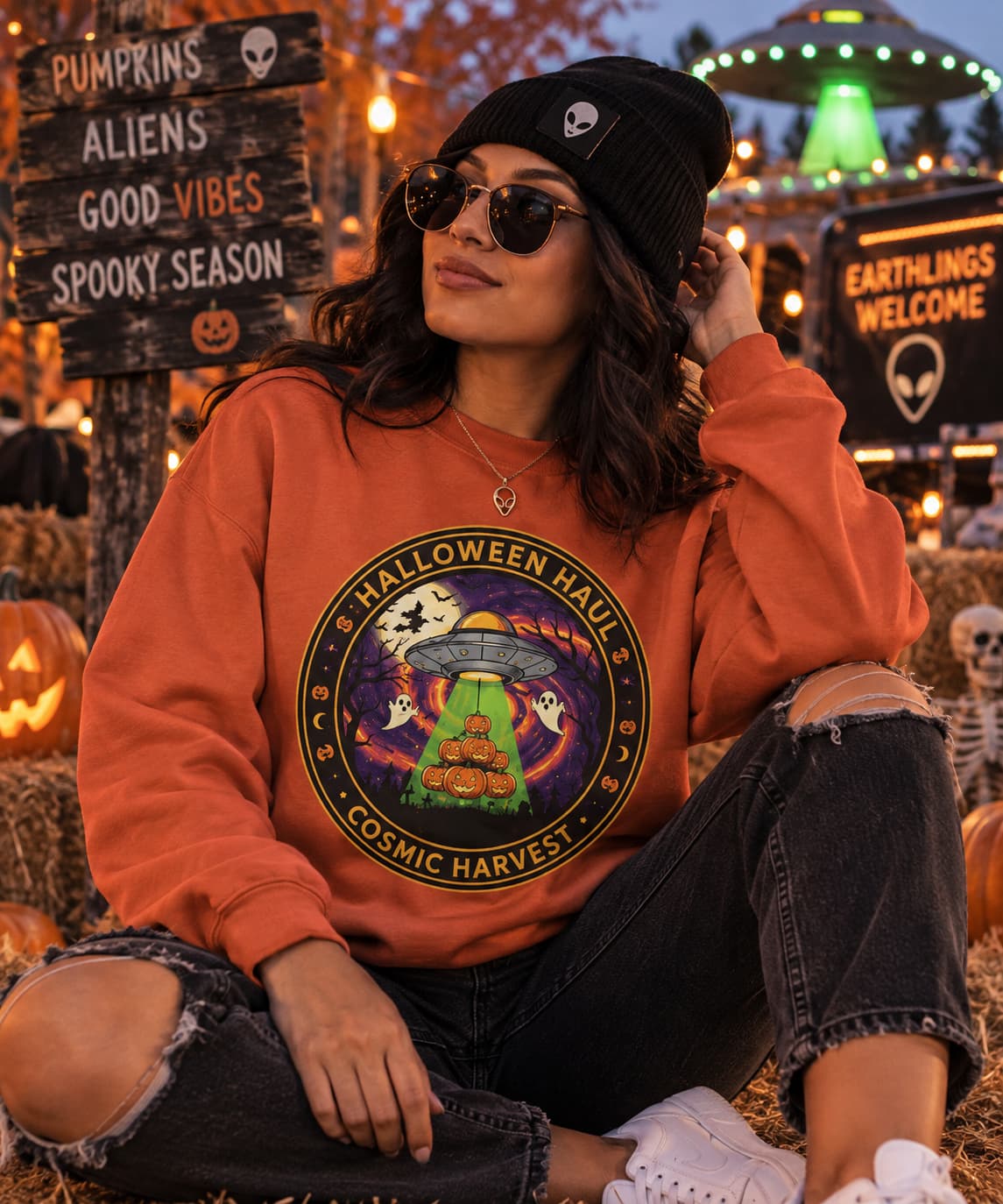 Halloween Haul Cosmic Harvest Sweatshirt | UFO Halloween Crewneck