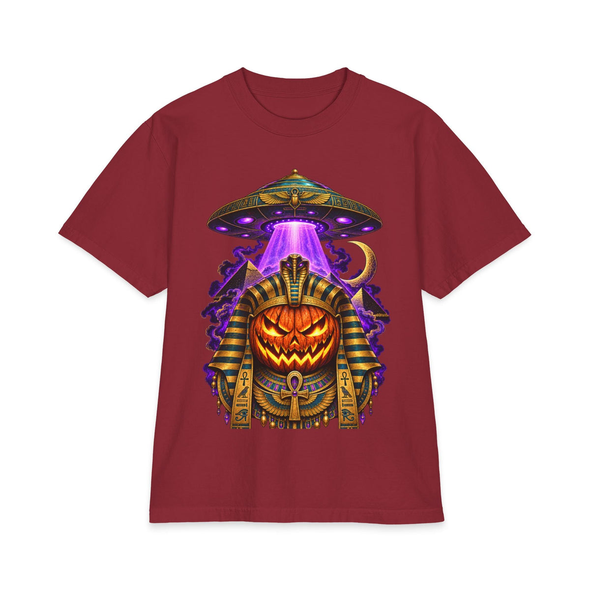 Halloween Pumpkin Pharaoh T‑Shirt — Alien UFO Abduction Graphic Tee