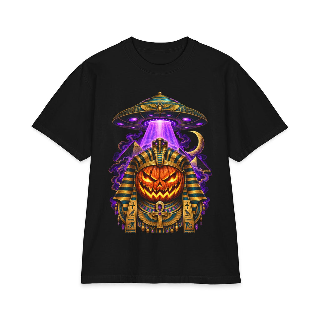 Halloween Pumpkin Pharaoh T‑Shirt — Alien UFO Abduction Graphic Tee