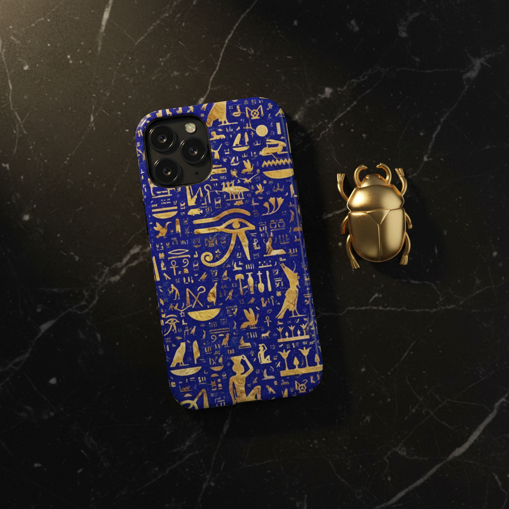 Hieroglyphics Case — Minimal Luxury Flat Lay