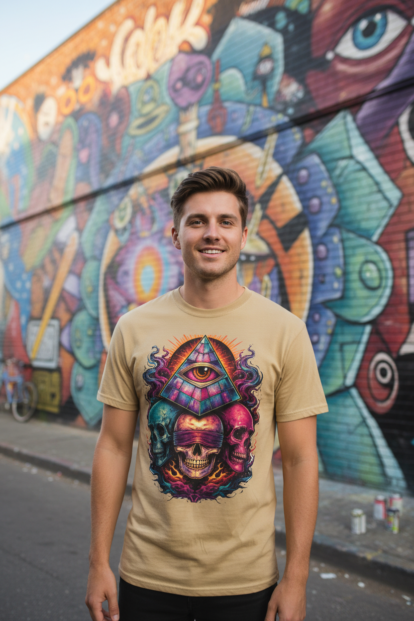 Higher Frequency Colorful Tee Art District White Model