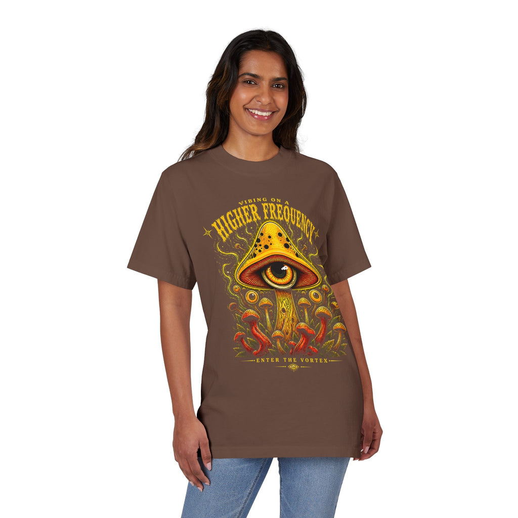 Higher Frequency Enter the Vortex Tee – Psychedelic Mushroom Drop-Shoulder T-Shirt