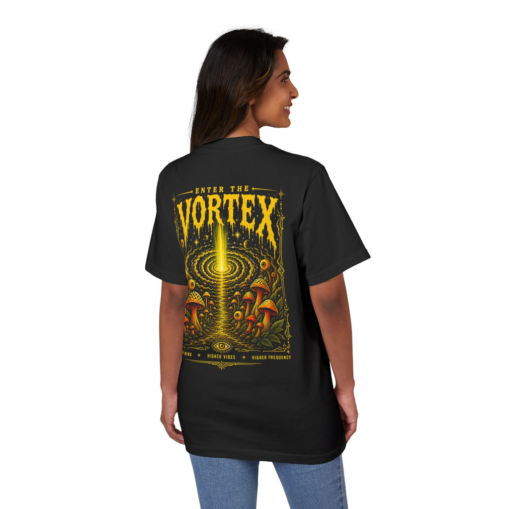 Higher Frequency Enter the Vortex Tee – Psychedelic Mushroom Drop-Shoulder T-Shirt