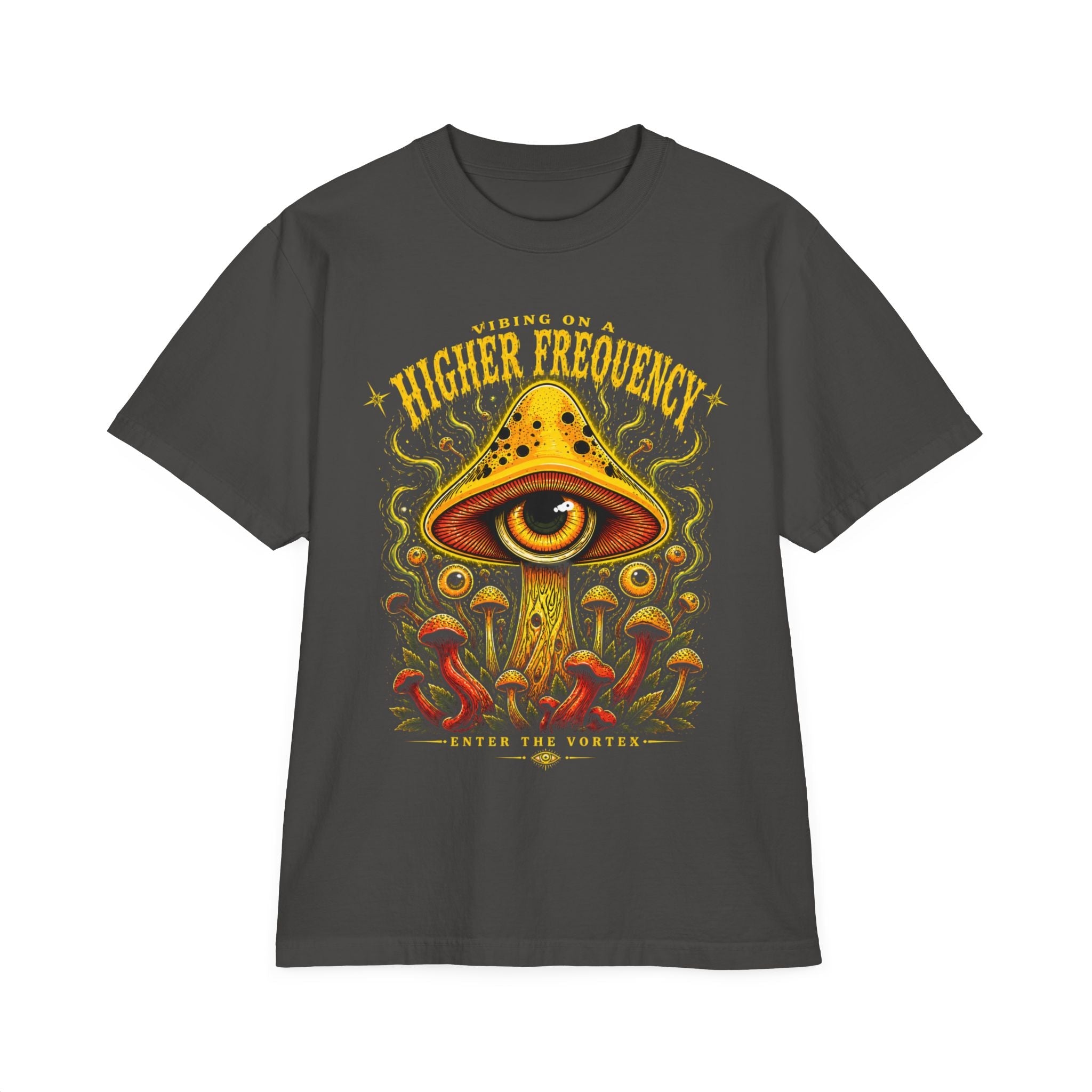 Higher Frequency Enter the Vortex Tee – Psychedelic Mushroom Drop-Shoulder T-Shirt