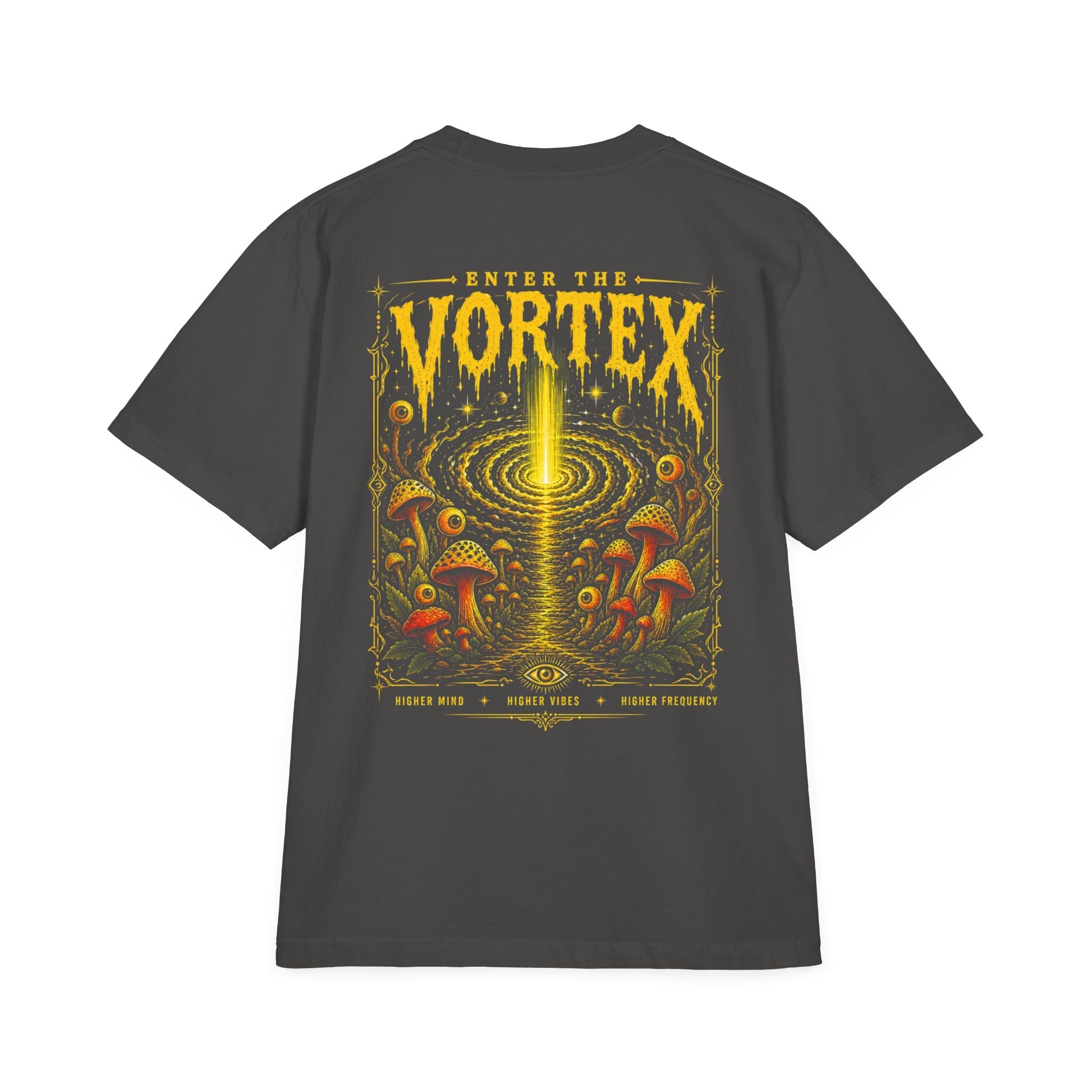 Higher Frequency Enter the Vortex Tee – Psychedelic Mushroom Drop-Shoulder T-Shirt