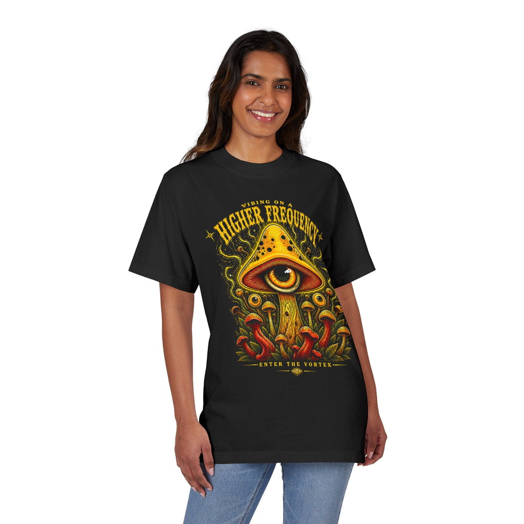 Higher Frequency Enter the Vortex Tee – Psychedelic Mushroom Drop-Shoulder T-Shirt