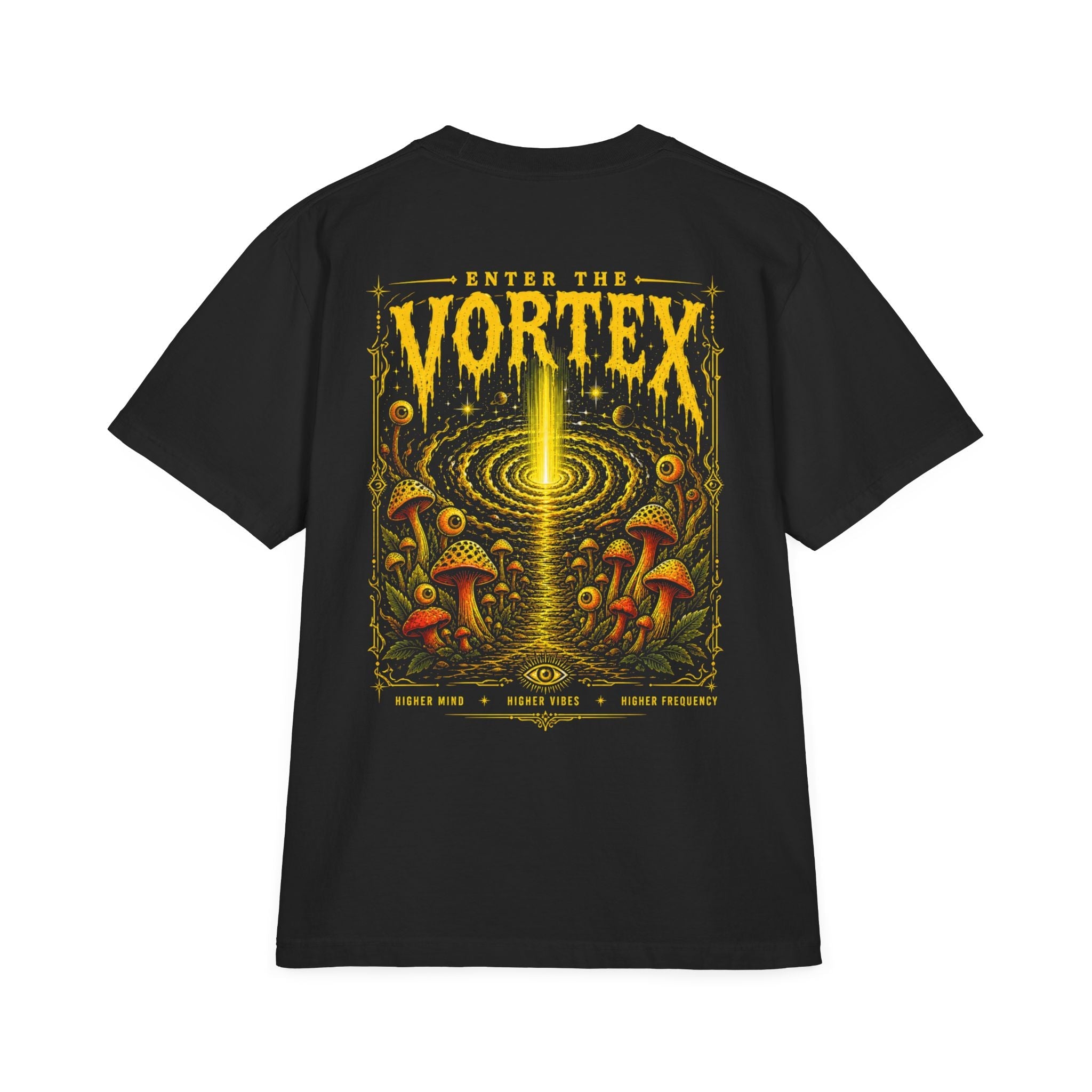 Higher Frequency Enter the Vortex Tee – Psychedelic Mushroom Drop-Shoulder T-Shirt