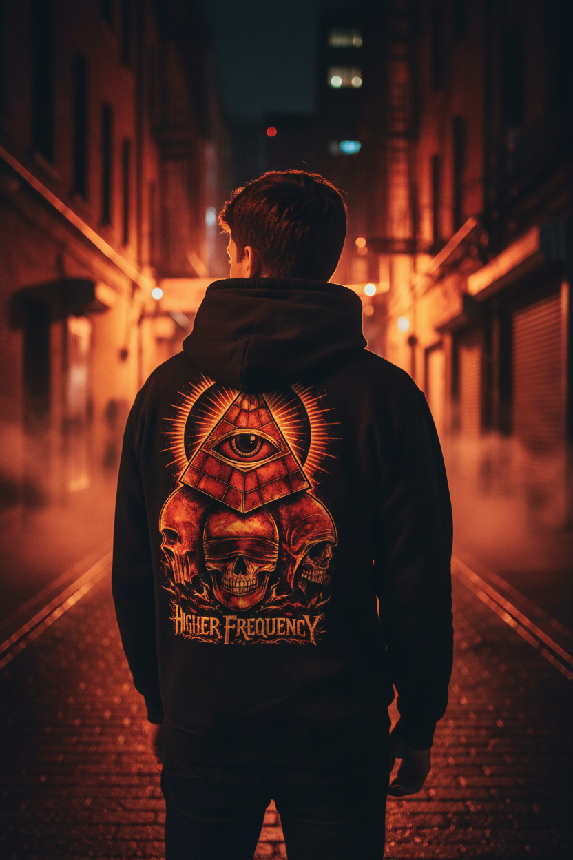 Higher Frequency Hoodie — Night Alley Back Shot