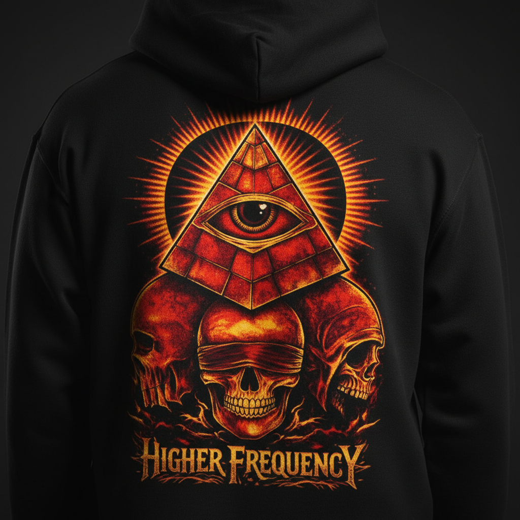 Higher Frequency Hoodie — Skull Pyramid Close-Up
