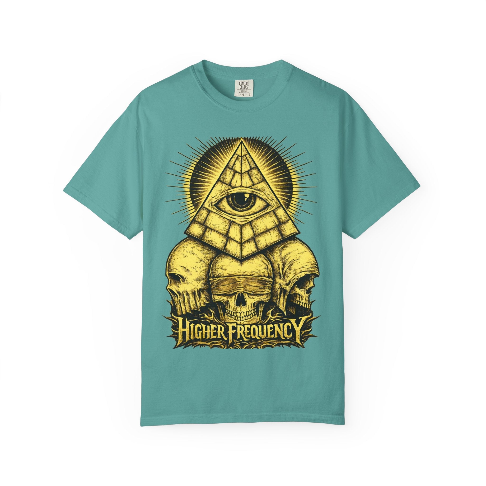 Higher Frequency Pyramid Eye T-Shirt — Occult Skull Graphic Tee Printify