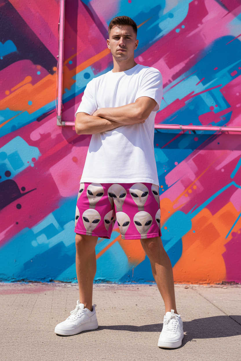 Hot Pink Alien Shorts — Summer Social Media Shot