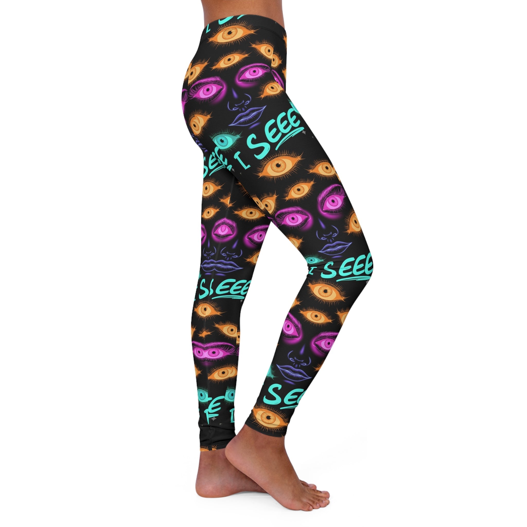 I See Eyes Pattern Leggings — Women's Psychedelic Eye-Print Activewear Printify