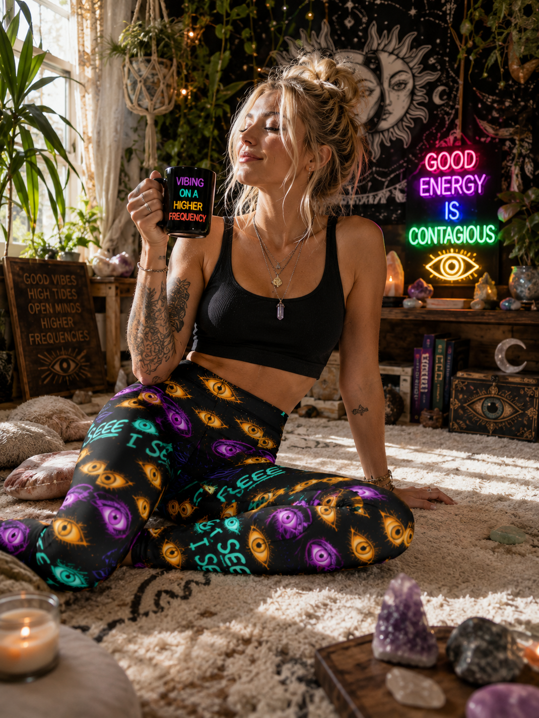 I See Eyes Pattern Leggings — Women's Psychedelic Eye-Print Activewear