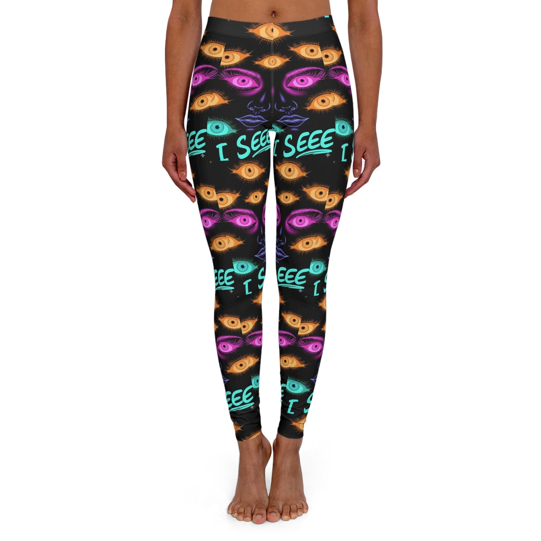 I See Eyes Pattern Leggings — Women's Psychedelic Eye-Print Activewear Printify
