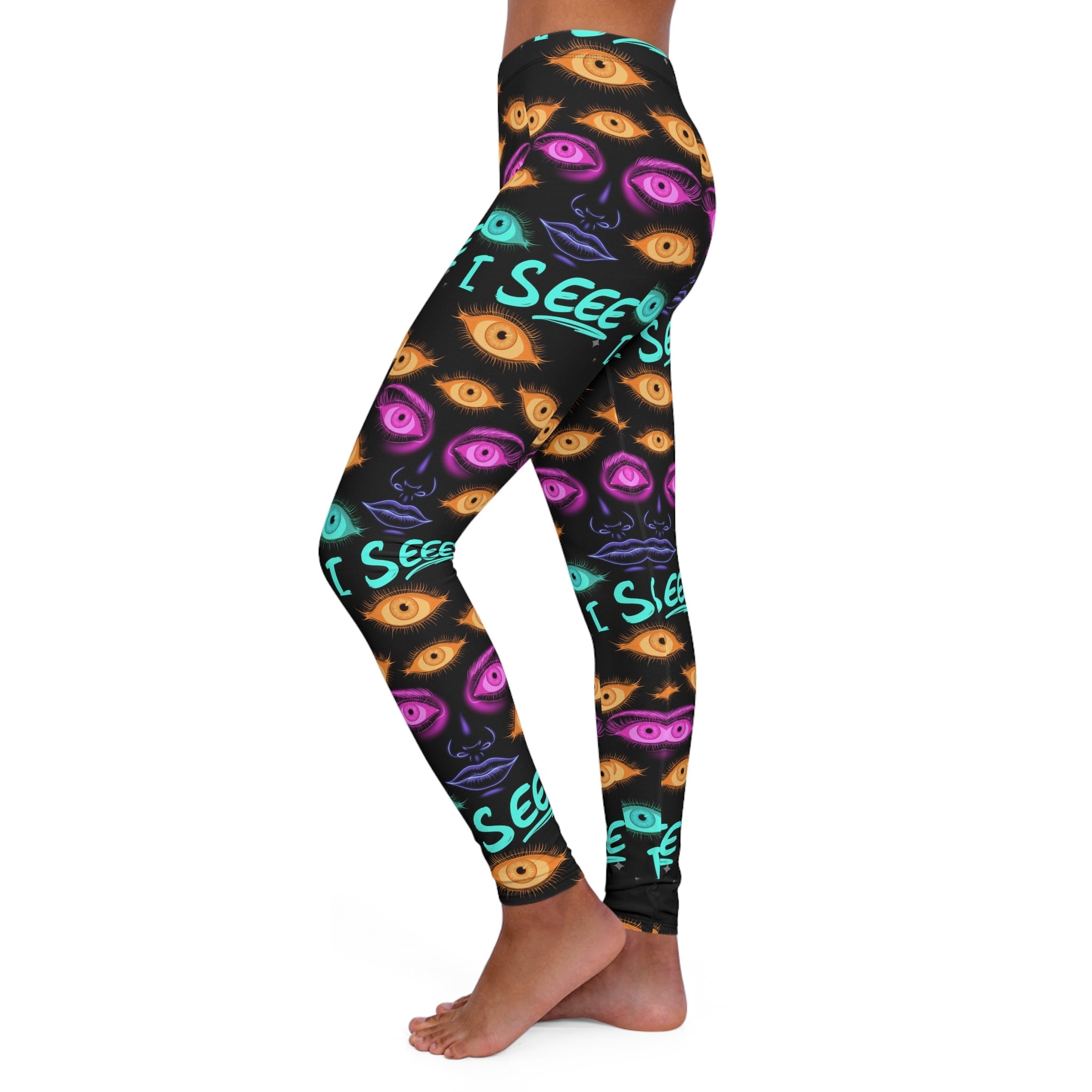 I See Eyes Pattern Leggings — Women's Psychedelic Eye-Print Activewear Printify