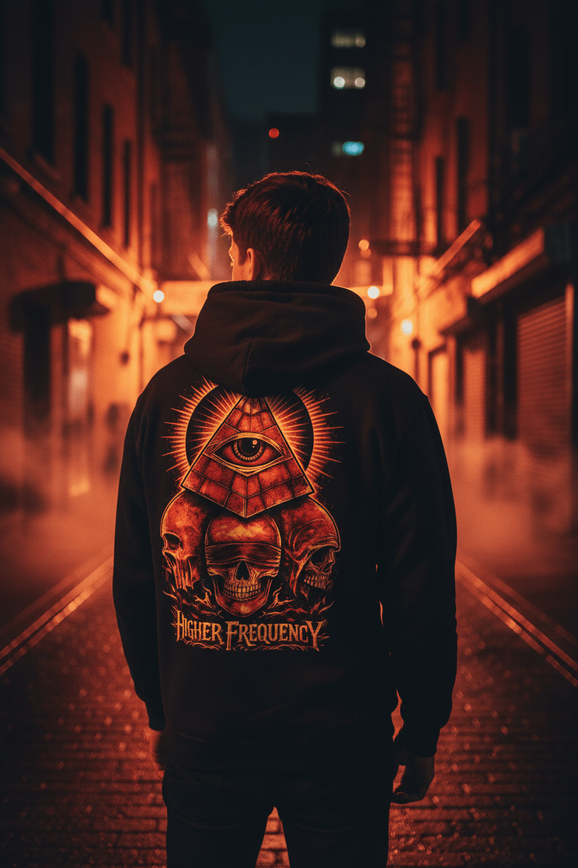 Higher Frequency Hoodie — Night Alley Back Shot