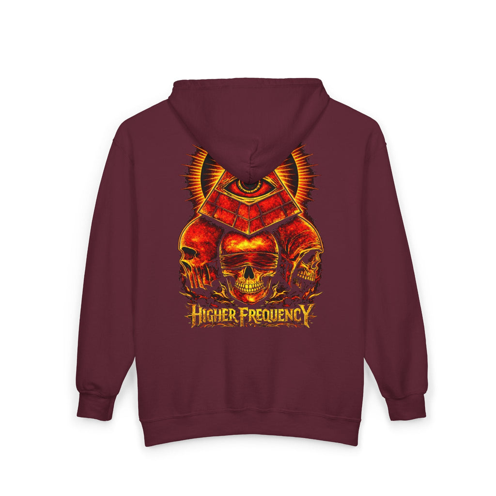Illuminated Skull Zip Hoodie — All-Seeing Eye Graphic Back Printify