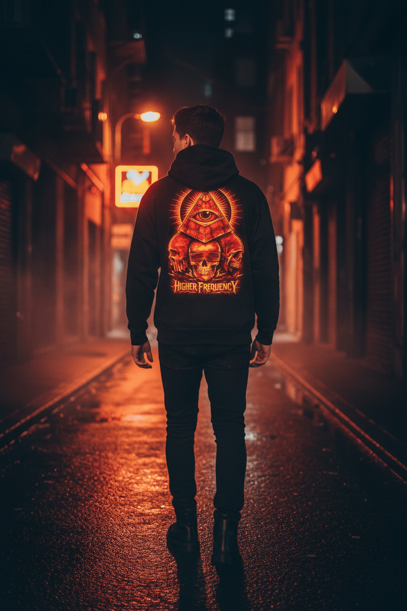 Higher Frequency Hoodie — Walking Away Hood Up