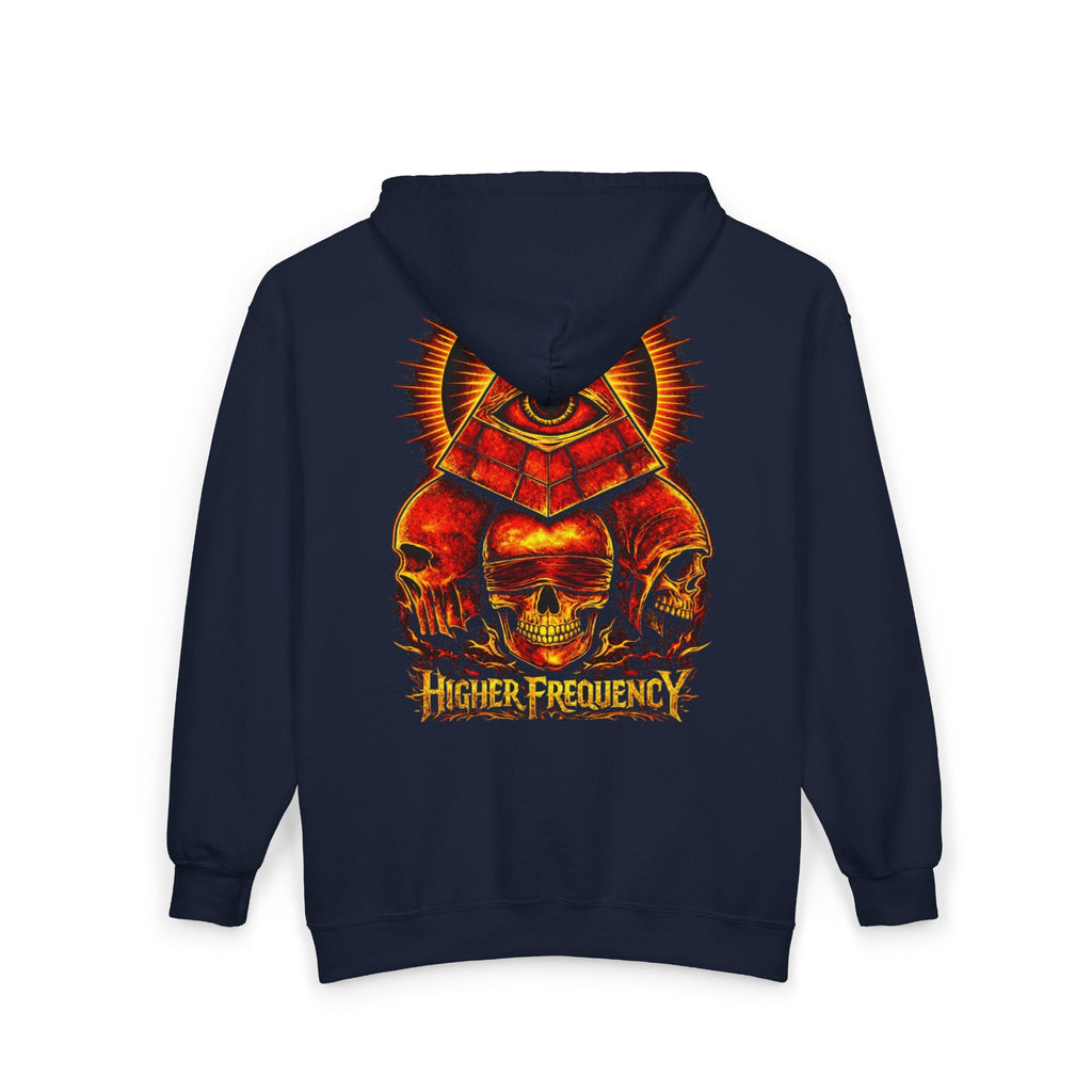 Illuminated Skull Zip Hoodie — All-Seeing Eye Graphic Back Printify