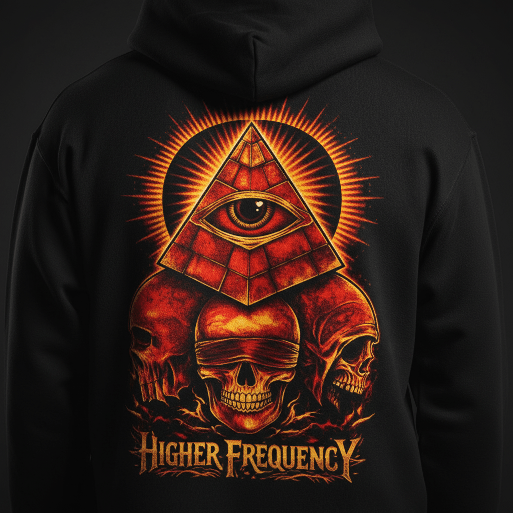 Higher Frequency Hoodie — Skull Pyramid Close-Up
