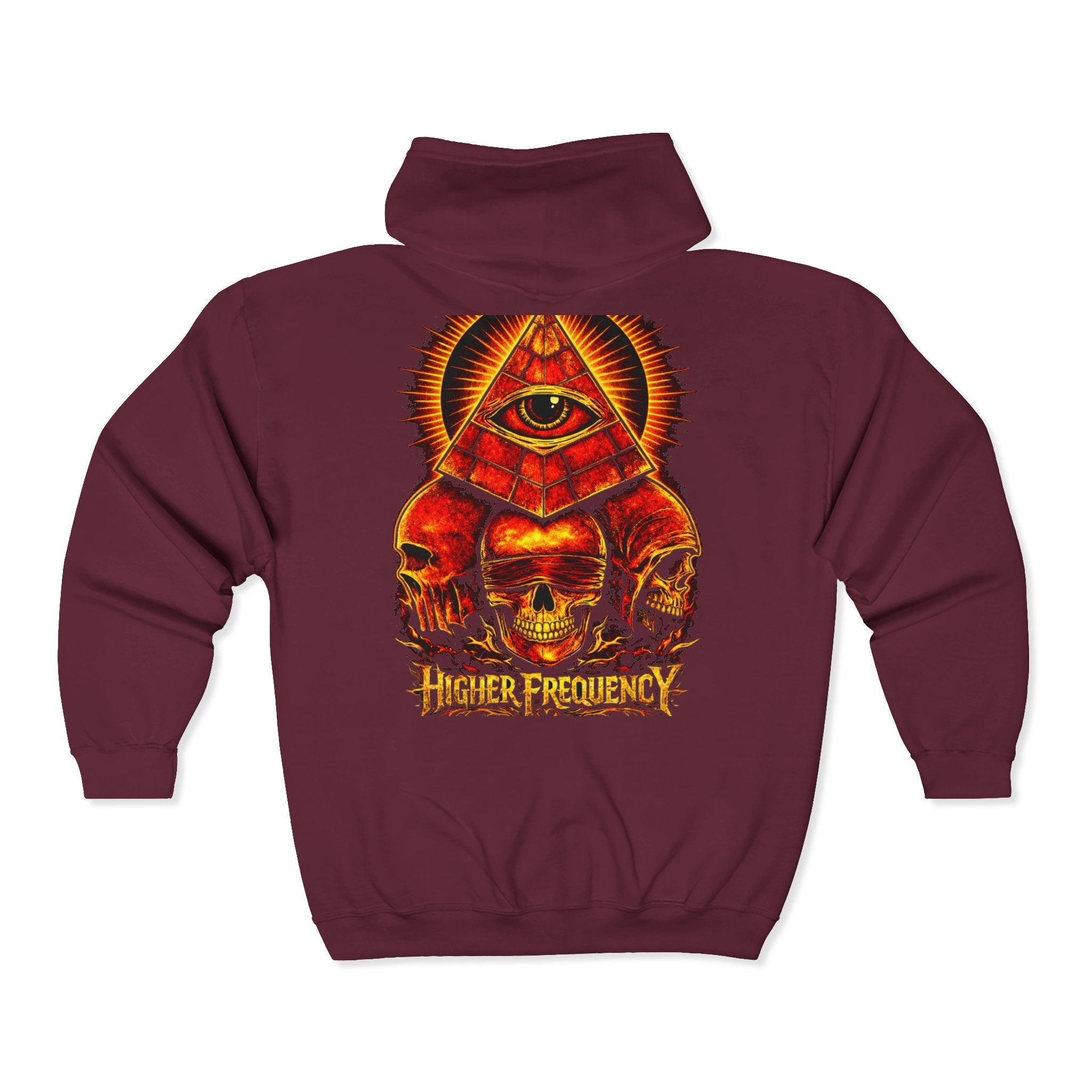Illuminated Skull Zip Hoodie — All-Seeing Eye Graphic Back Printify