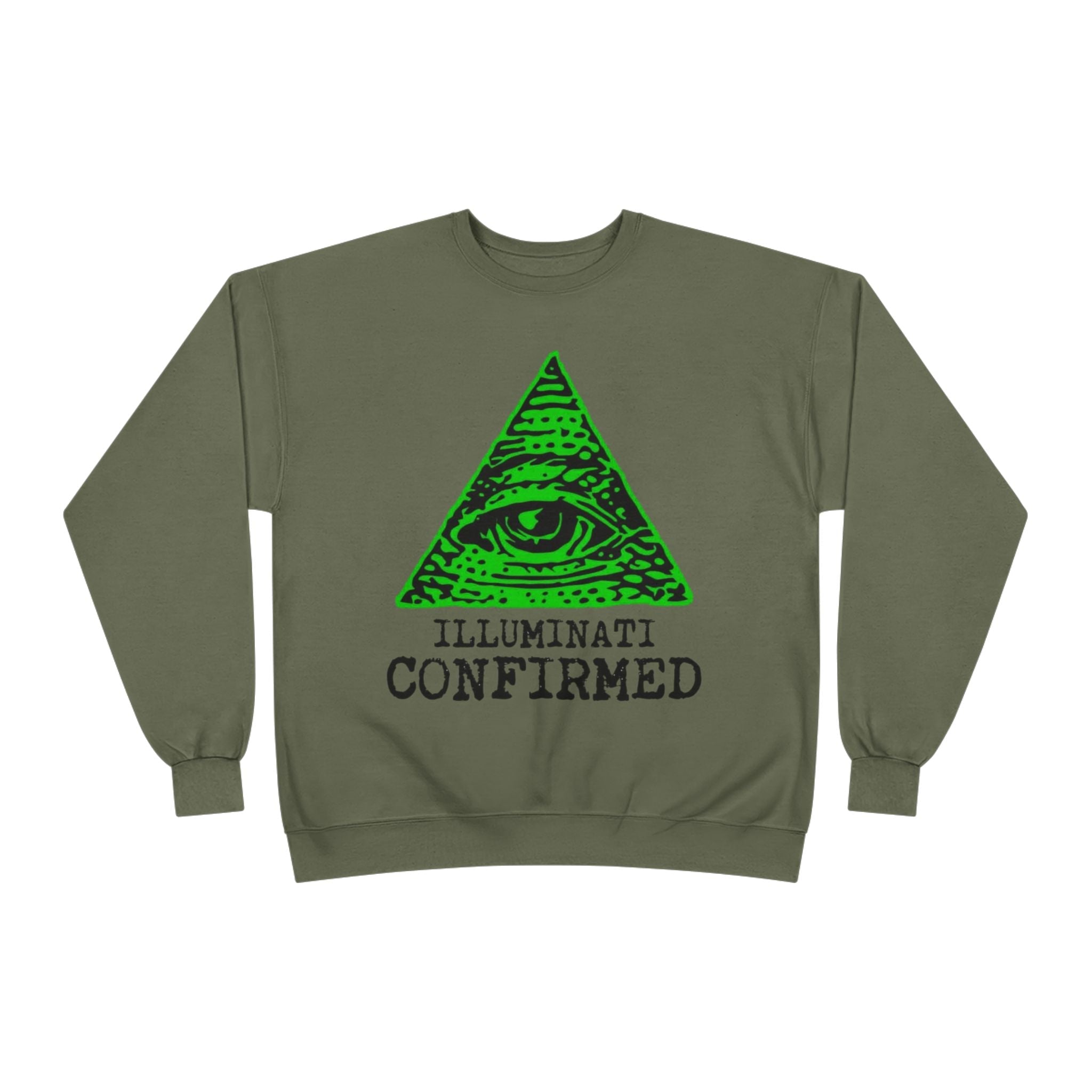 Illuminati Confirmed Crewneck Sweatshirt — Green Pyramid Eye Graphic Printify