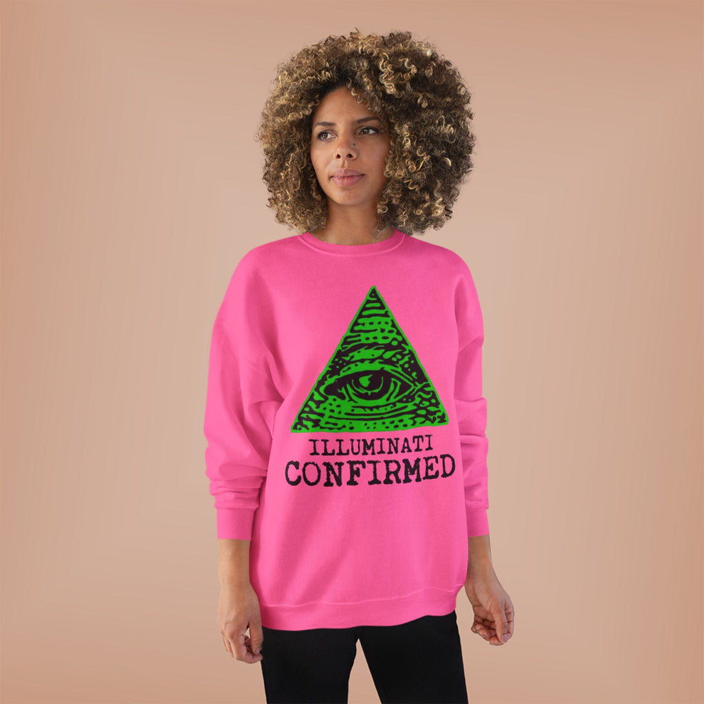 Illuminati Confirmed Crewneck Sweatshirt — Green Pyramid Eye Graphic Printify