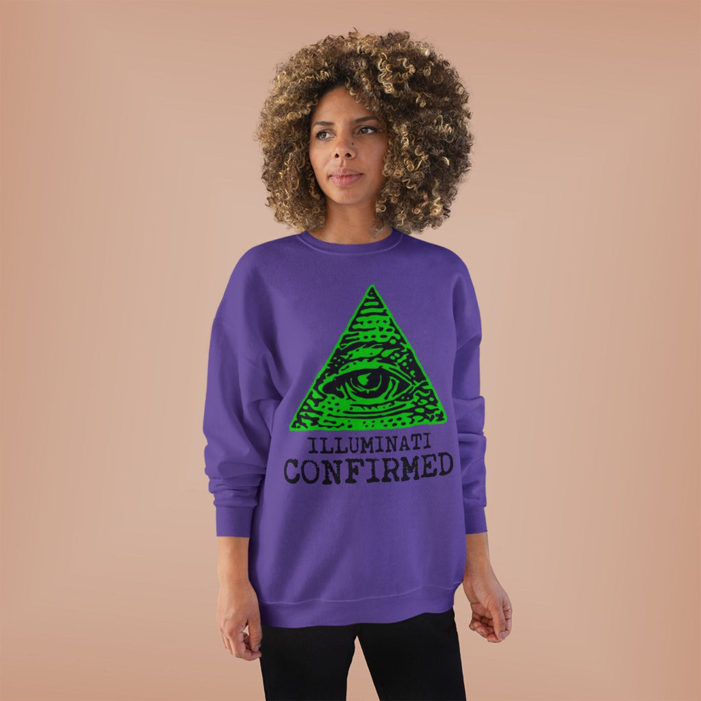Illuminati Confirmed Crewneck Sweatshirt — Green Pyramid Eye Graphic Printify