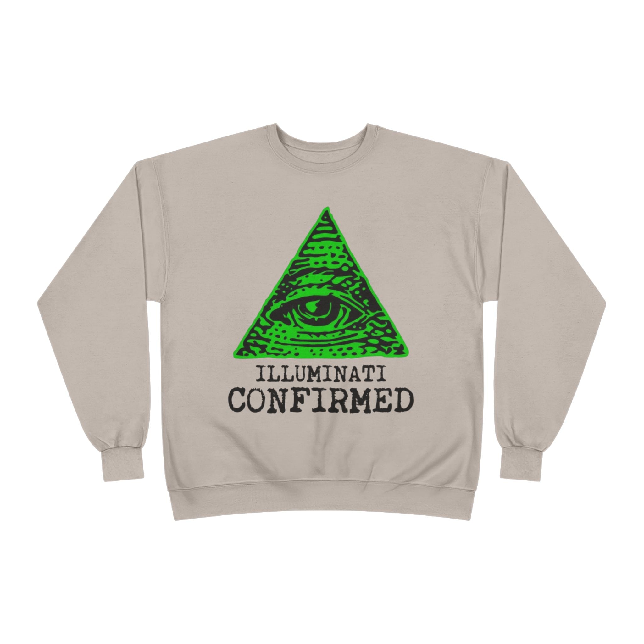 Illuminati Confirmed Crewneck Sweatshirt — Green Pyramid Eye Graphic Printify
