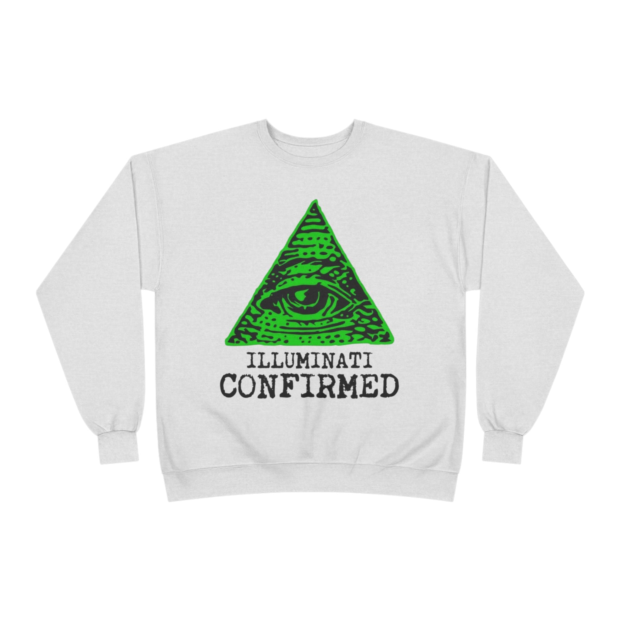Illuminati Confirmed Crewneck Sweatshirt — Green Pyramid Eye Graphic Printify