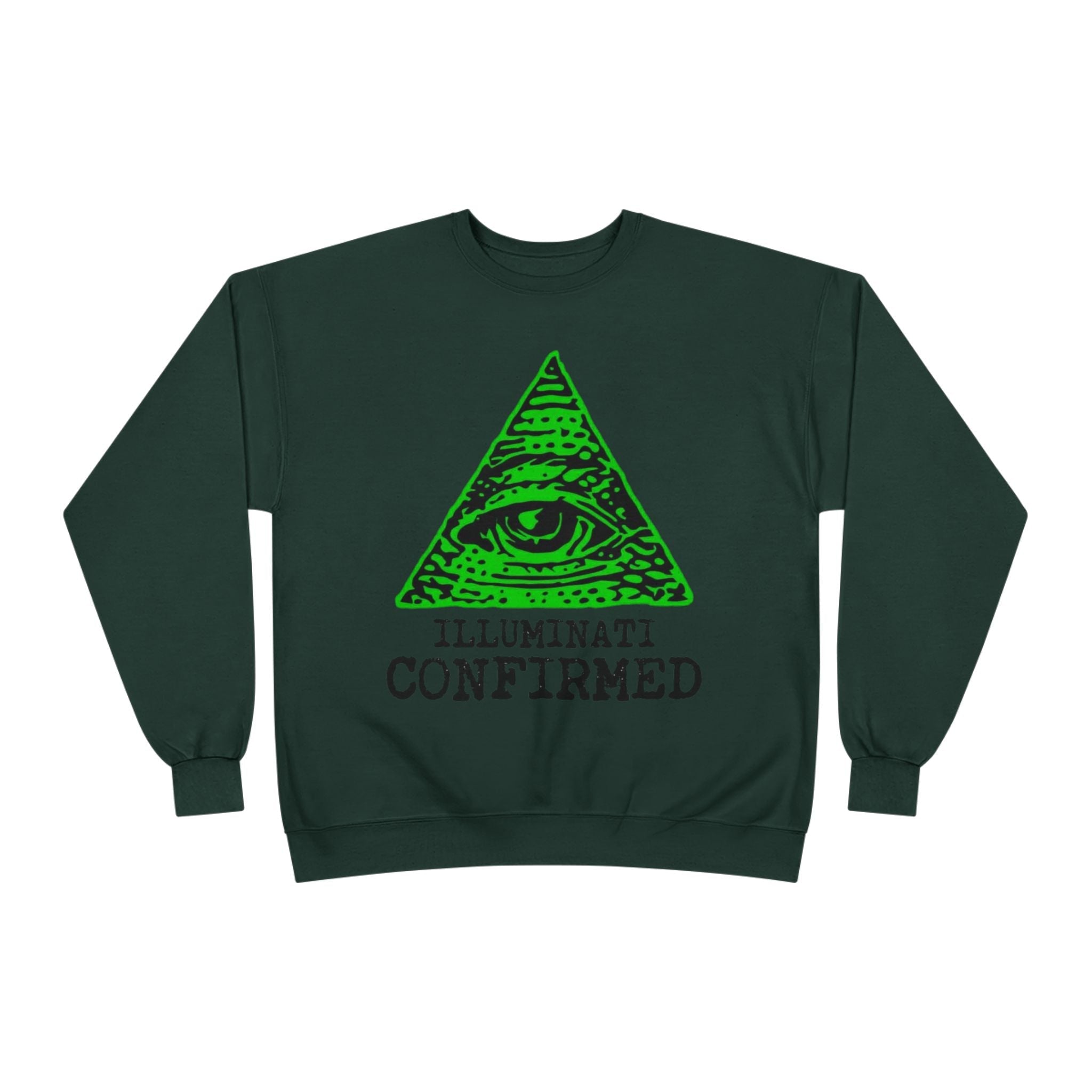 Illuminati Confirmed Crewneck Sweatshirt — Green Pyramid Eye Graphic Printify