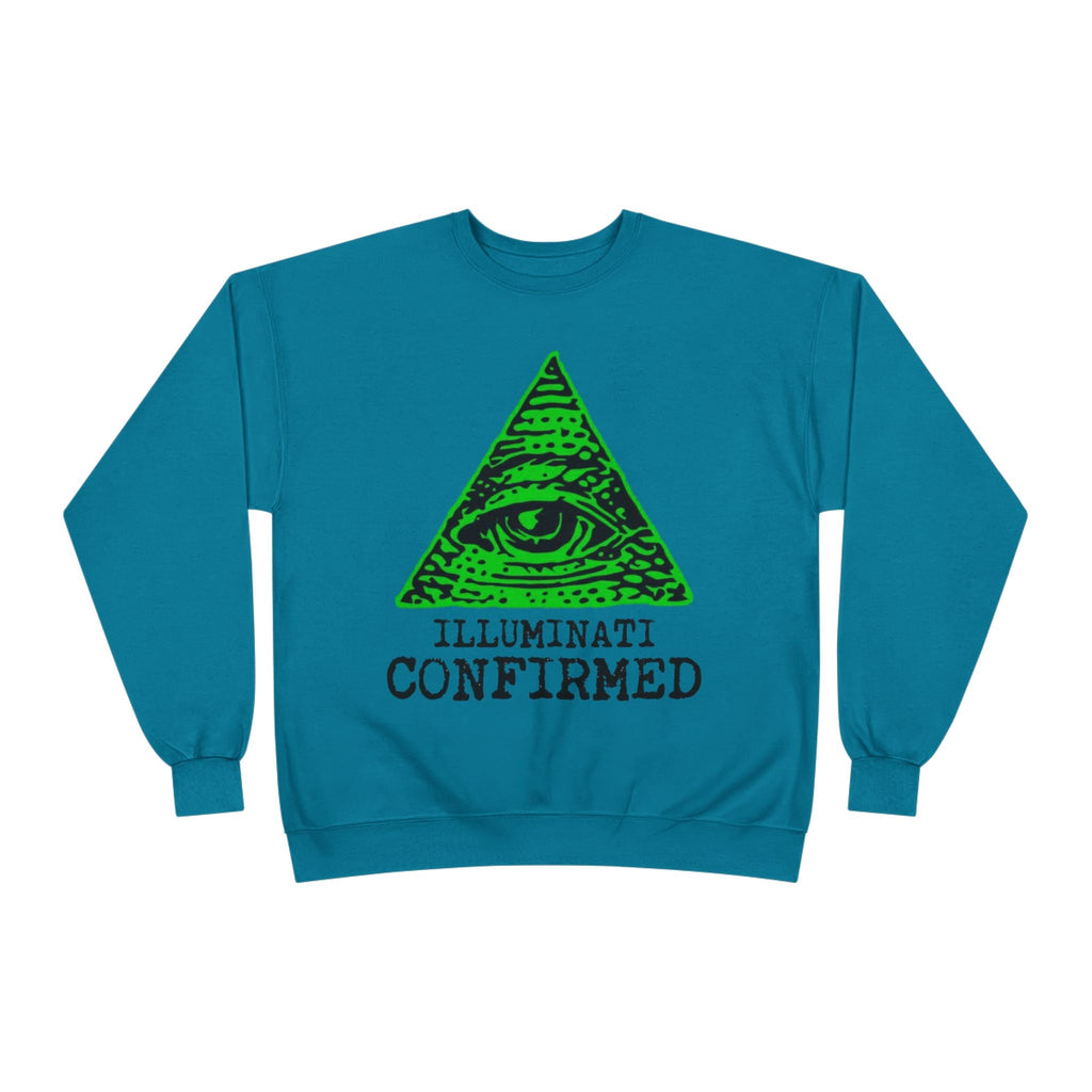 Illuminati Confirmed Crewneck Sweatshirt — Green Pyramid Eye Graphic Printify