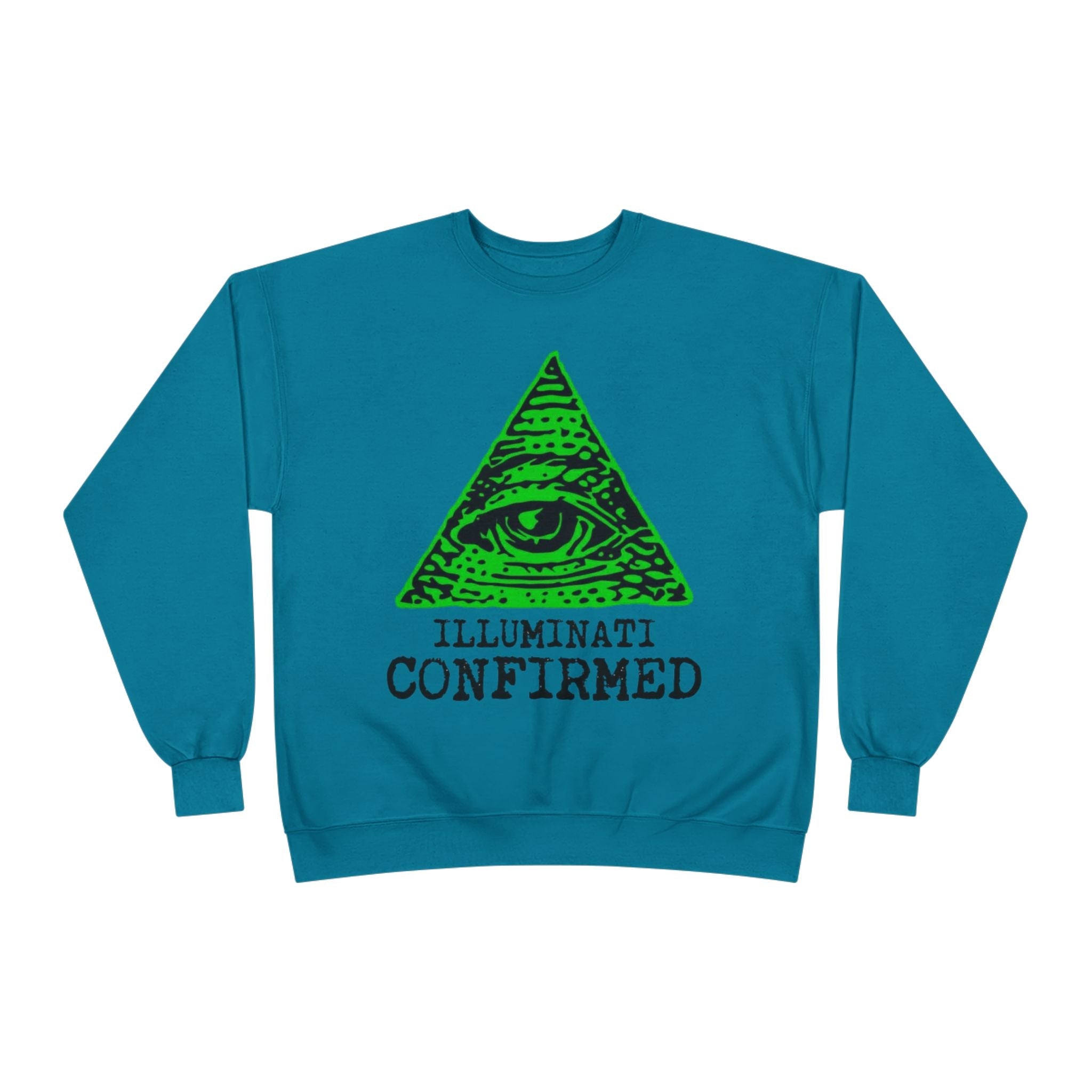 Illuminati Confirmed Crewneck Sweatshirt — Green Pyramid Eye Graphic Printify