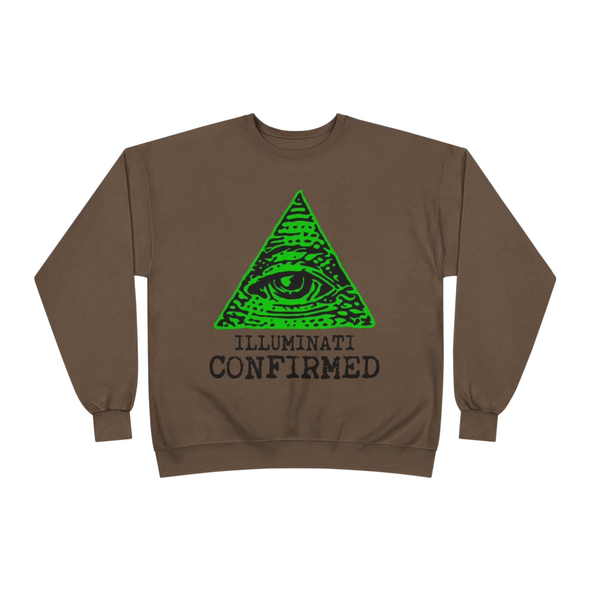 Illuminati Confirmed Crewneck Sweatshirt — Green Pyramid Eye Graphic Printify