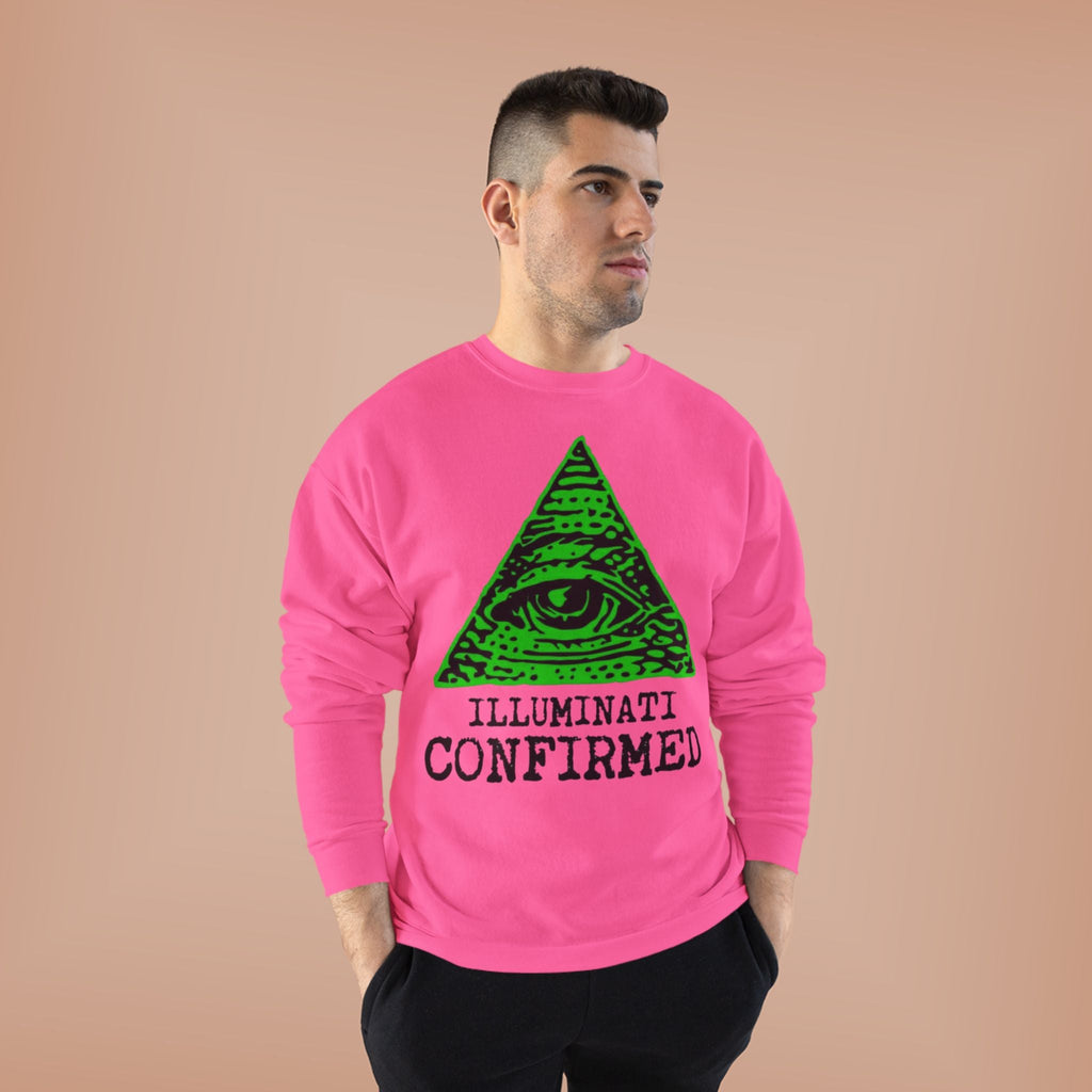 Illuminati Confirmed Crewneck Sweatshirt — Green Pyramid Eye Graphic Printify