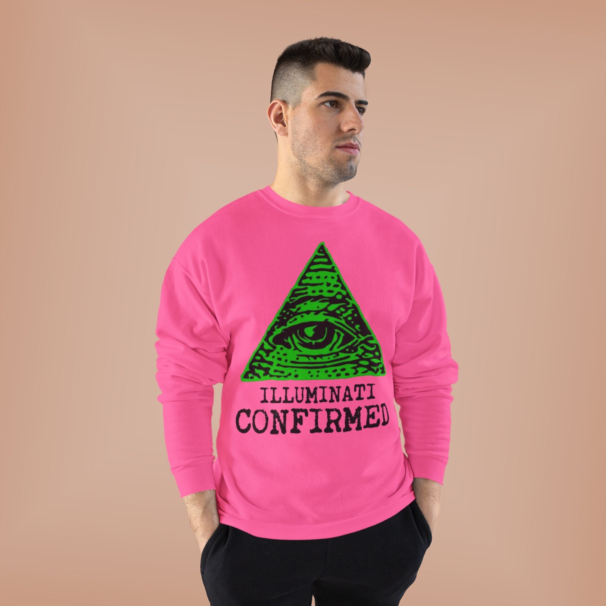 Illuminati Confirmed Crewneck Sweatshirt — Green Pyramid Eye Graphic Printify