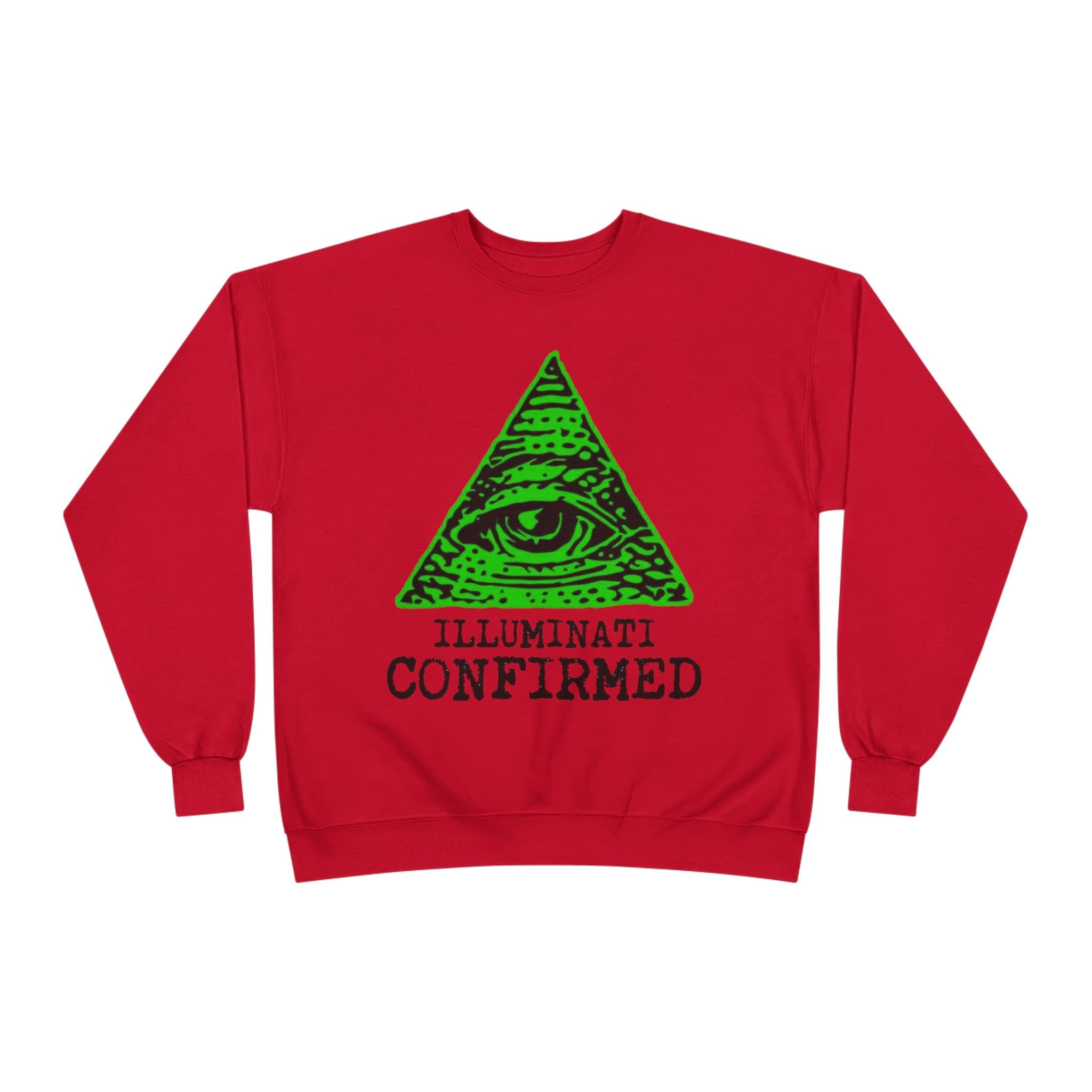 Illuminati Confirmed Crewneck Sweatshirt — Green Pyramid Eye Graphic Printify