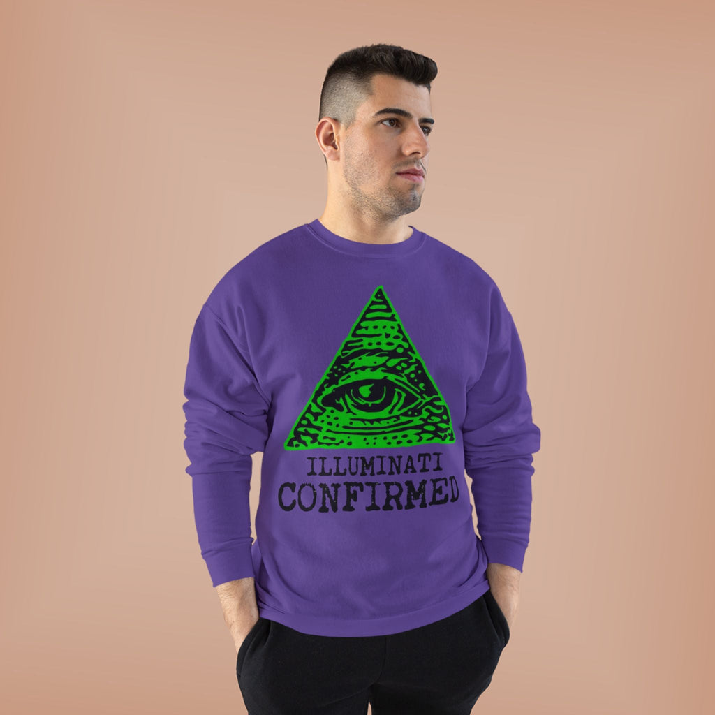 Illuminati Confirmed Crewneck Sweatshirt — Green Pyramid Eye Graphic Printify