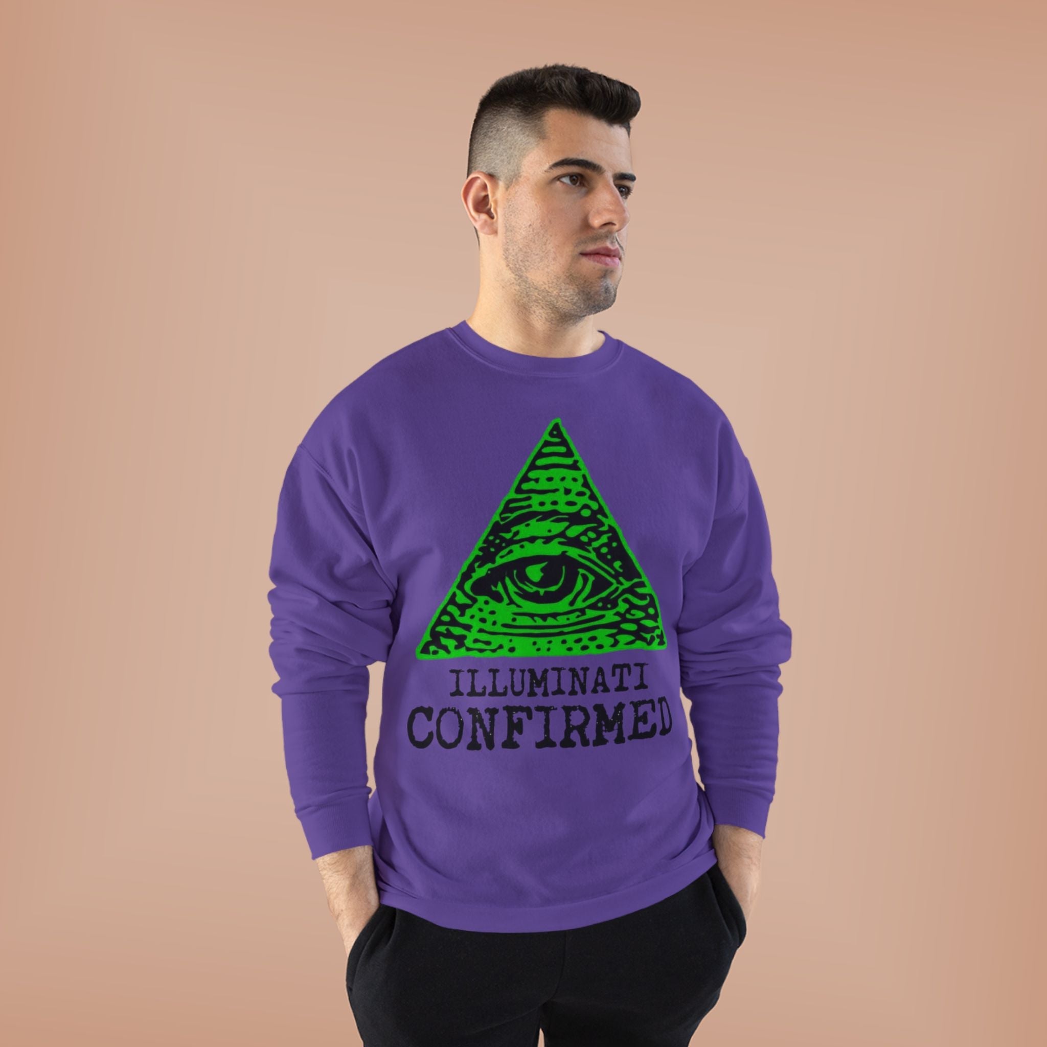 Illuminati Confirmed Crewneck Sweatshirt — Green Pyramid Eye Graphic Printify