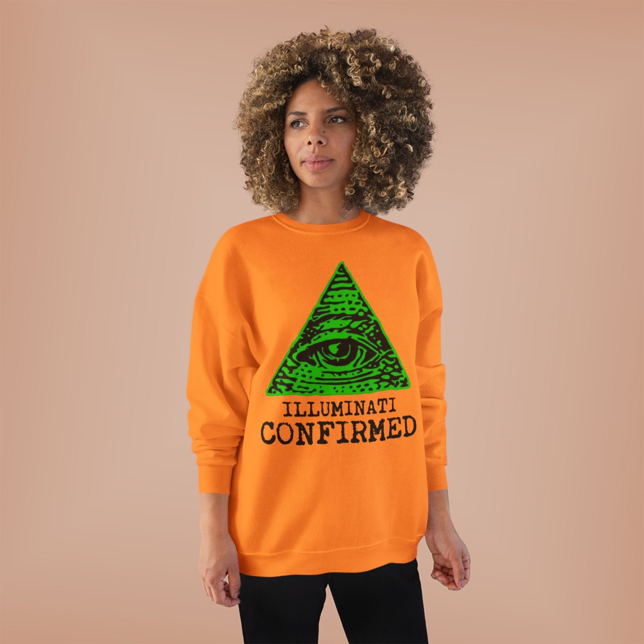 Illuminati Confirmed Crewneck Sweatshirt — Green Pyramid Eye Graphic Printify