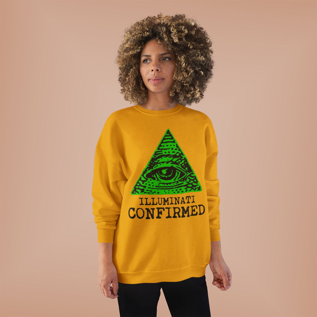 Illuminati Confirmed Crewneck Sweatshirt — Green Pyramid Eye Graphic Printify
