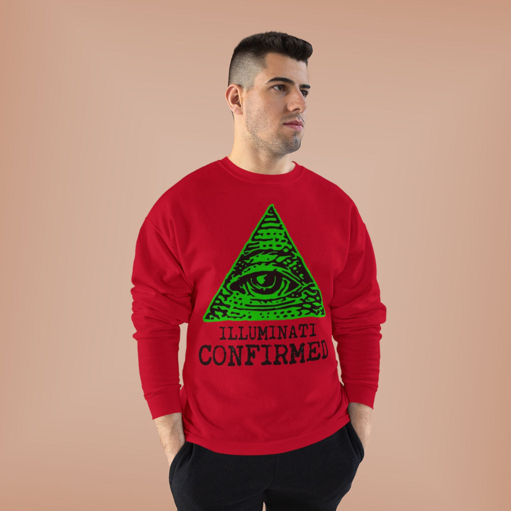 Illuminati Confirmed Crewneck Sweatshirt — Green Pyramid Eye Graphic Printify